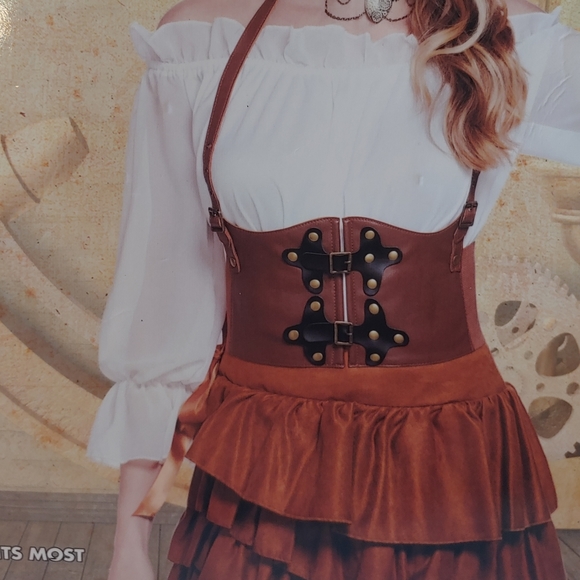 Steampunk waist cincher faux leather corset - Picture 4 of 9